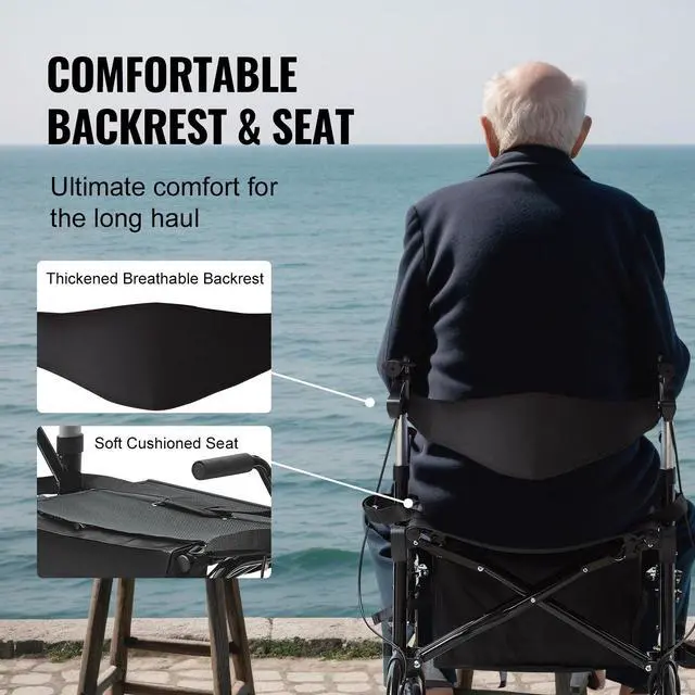 Alt view image 13 of 14 - VEVOR 2 in 1 Rollator Walker & Transport Chair for Seniors, Folding Rolling Walker Wheelchair Combo & Footrests, Lightweight Aluminum Mobility Walker with Adjustable Handle, All Terrain Wheels, 300LBS