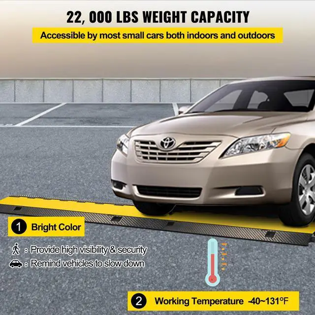 3 Channel Rubber Cable Protector Ramp 1.2 x 1.2 Inch Channel Heavy Duty ...