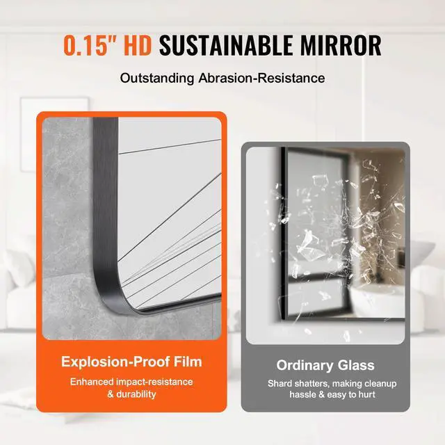Alt view image 3 of 7 - Wall Mounted Makeup Mirror, 0.15" Thick, 36" x 36" Mirror with Aluminium Alloy Frame & Explosion-Proof Film, Scratch-Resistant Mirror with Z-Shaped Bracket, Fit for Bathroom/Bedroom/Living Room