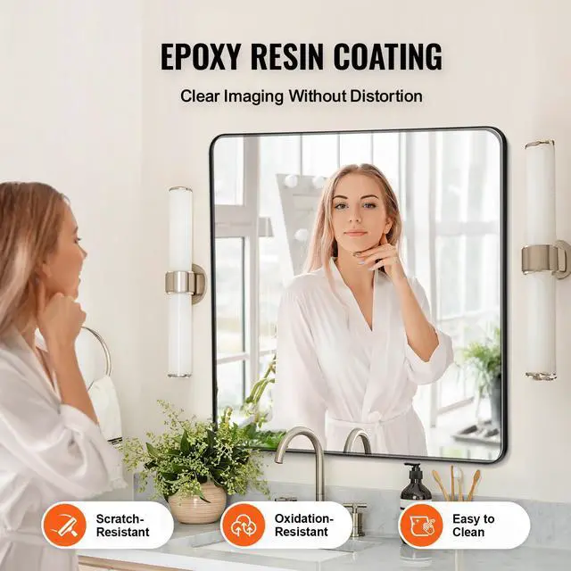 Alt view image 2 of 7 - Wall Mounted Makeup Mirror, 0.15" Thick, 36" x 36" Mirror with Aluminium Alloy Frame & Explosion-Proof Film, Scratch-Resistant Mirror with Z-Shaped Bracket, Fit for Bathroom/Bedroom/Living Room