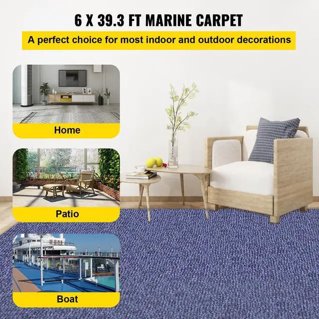 Alt view image 2 of 7 - Deep Blue Marine Carpet 6 ft x 39.3 ft, Boat Carpet Rugs, Indoor Outdoor Rugs for Patio Deck Non-Slide TPR Water-Proof Back Outdoor Marine Carpeting Outdoor Carpet