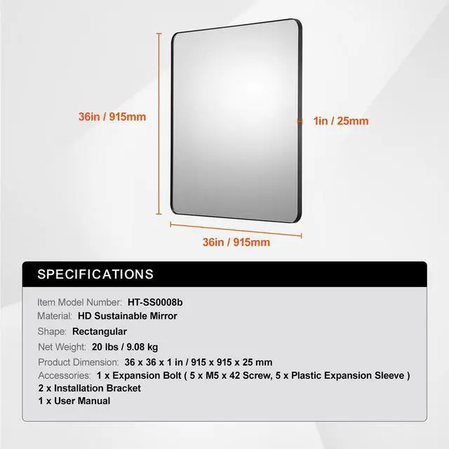 Alt view image 7 of 7 - Wall Mounted Makeup Mirror, 0.15" Thick, 36" x 36" Mirror with Aluminium Alloy Frame & Explosion-Proof Film, Scratch-Resistant Mirror with Z-Shaped Bracket, Fit for Bathroom/Bedroom/Living Room