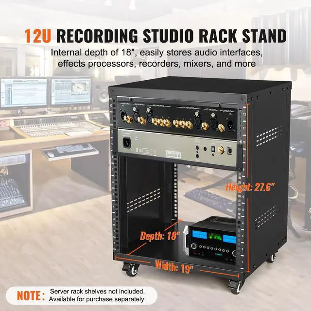 Alt view image 9 of 14 - VEVOR 12U AV Rack Stand 500 lbs Capacity Network Stereo Recording Studio Rack