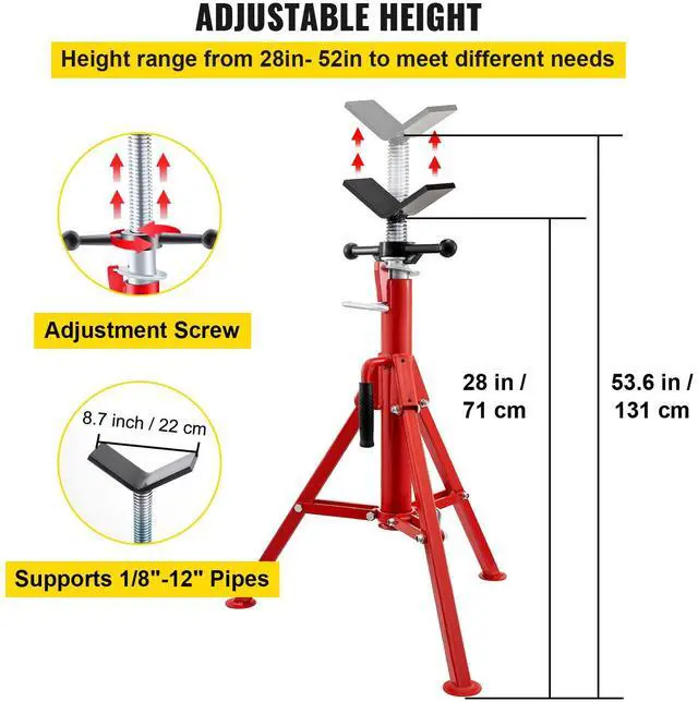 Alt view image 4 of 7 - V Head Pipe Stand 1/8\"-12\" Capacity,Adjustable Height 28\"-52,Pipe Jack Stands 2500 lb. Load Capacity,Portable Folding Pipe Stands, Carbon Steel Body More Durable