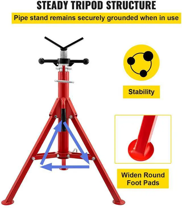 Alt view image 6 of 7 - V Head Pipe Stand 1/8\"-12\" Capacity,Adjustable Height 28\"-52,Pipe Jack Stands 2500 lb. Load Capacity,Portable Folding Pipe Stands, Carbon Steel Body More Durable