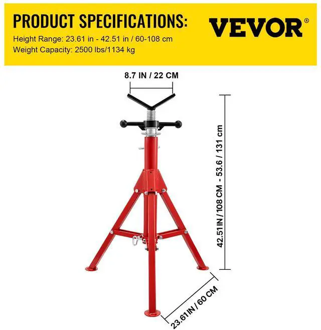 Alt view image 7 of 7 - V Head Pipe Stand 1/8\"-12\" Capacity,Adjustable Height 28\"-52,Pipe Jack Stands 2500 lb. Load Capacity,Portable Folding Pipe Stands, Carbon Steel Body More Durable