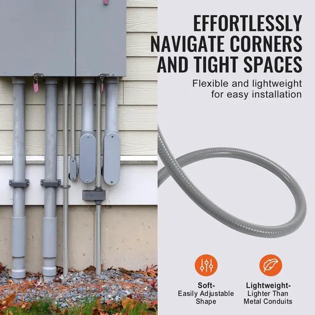 Alt view image 5 of 10 - VEVOR 3/4-Inch Flexible Electrical Conduit, 100 ft, PVC Liquid-Tight Conduit Non-Metallic with 5 Straight and 5 90-Degree Conduit Connector Fittings, for Air Conditioning Motor Controller Pump, IP65