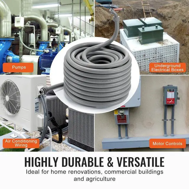 Alt view image 10 of 10 - VEVOR 3/4-Inch Flexible Electrical Conduit, 100 ft, PVC Liquid-Tight Conduit Non-Metallic with 5 Straight and 5 90-Degree Conduit Connector Fittings, for Air Conditioning Motor Controller Pump, IP65