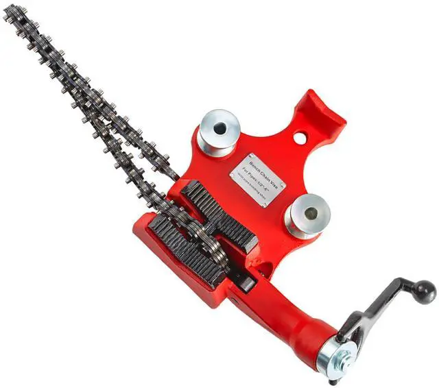 Main image of Screw Bench Chain Vise 1/8 to 5-Inch Pipe Capacity, Heavy Duty Bench Chain Pipe Vise with Crank Handle, Neoprene-Coated Jaw, Cast Iron Material Ideal for a Variety of Pipes