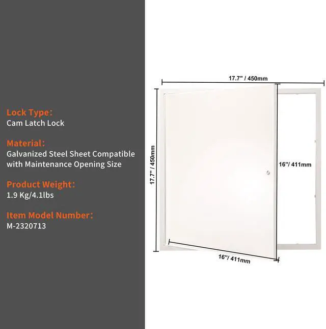 Alt view image 14 of 14 - VEVOR Access Panel for Drywall & Ceiling, 16 x 16 Inch Plumbing Access Panels, Reinforced Access Door, Heavy-Duty Steel Wall Hole Cover, Easy Install Removable Hinged Panel for Wiring & Cables, Silver