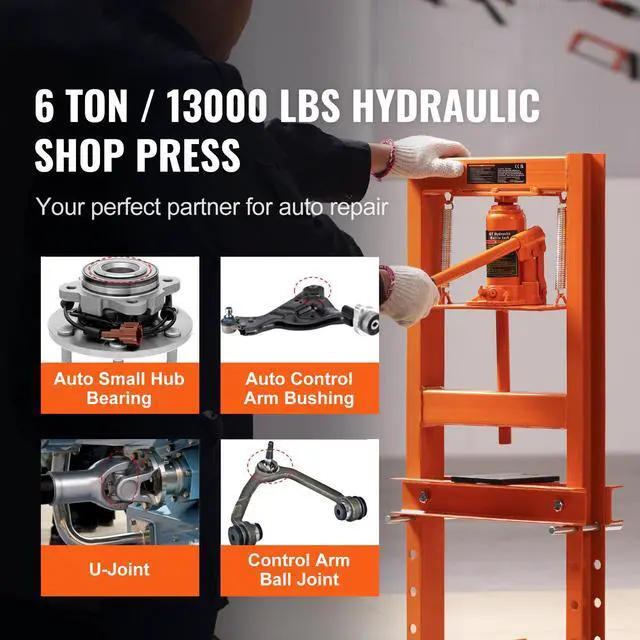 Alt view image 10 of 15 - VEVOR Hydraulic Shop Press, 6 Ton H-Frame Hydraulic Garage/Shop Floor Press, Adjustable Shop Press with Press Plates, Heavy Duty Hydraulic Press for Garage, Shop, Workshop