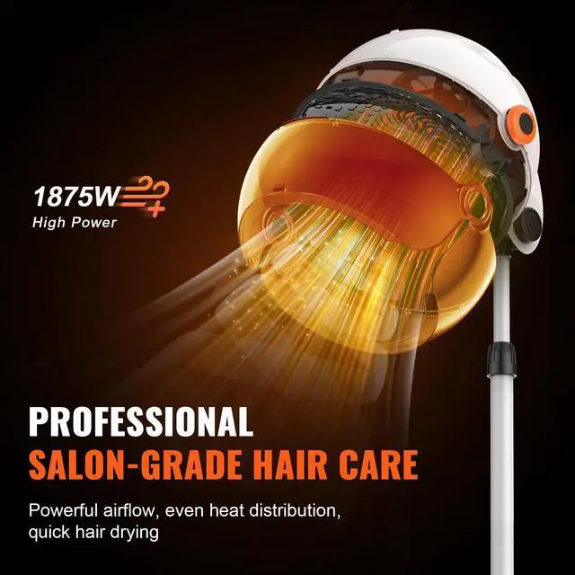Alt view image 9 of 14 - VEVOR Professional Hooded Dryer, 1875W High-Power Bonnet Hair Dryer, Sit Under Hair Dryer with Timer, 3 Temp Settings & Wind Speed, Floor Standing Rolling Base with Wheels for Beauty Salon Home Spa