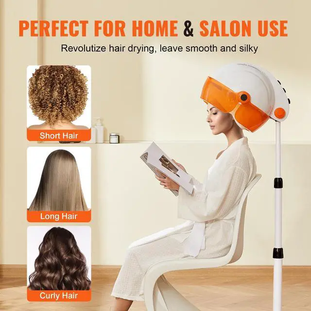 Alt view image 13 of 14 - VEVOR Professional Hooded Dryer, 1875W High-Power Bonnet Hair Dryer, Sit Under Hair Dryer with Timer, 3 Temp Settings & Wind Speed, Floor Standing Rolling Base with Wheels for Beauty Salon Home Spa