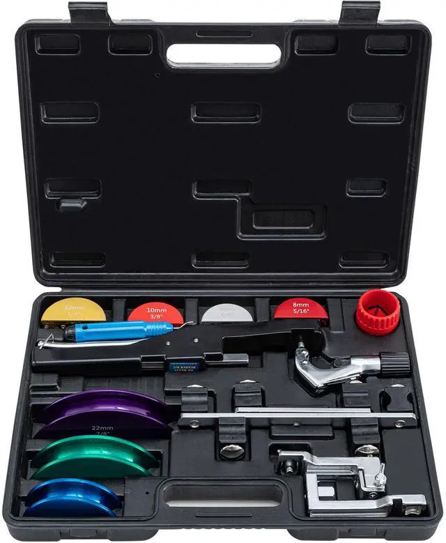 Alt view image 9 of 15 - VEVOR Copper Pipe Bender, 7 Colorful Dies 1/4-7/8 inch 90 Degrees Forward and Reverse Bending, 6-22 mm for Copper & Aluminum Tubes with Reverse Bend Attachment