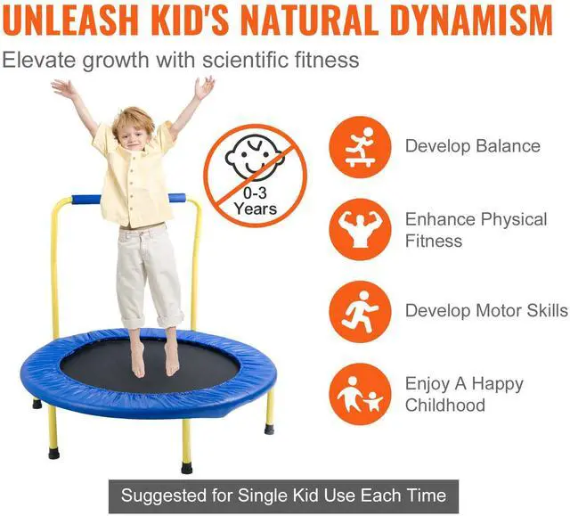 Alt view image 10 of 15 - VEVOR 3FT Trampoline for Kids Indoor/Outdoor Foldable Baby Toddlers Trampoline