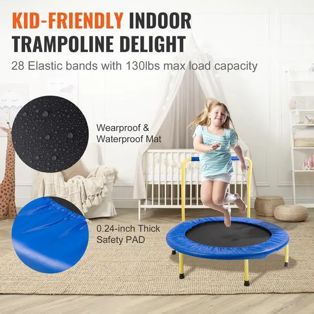 Alt view image 12 of 15 - VEVOR 3FT Trampoline for Kids Indoor/Outdoor Foldable Baby Toddlers Trampoline