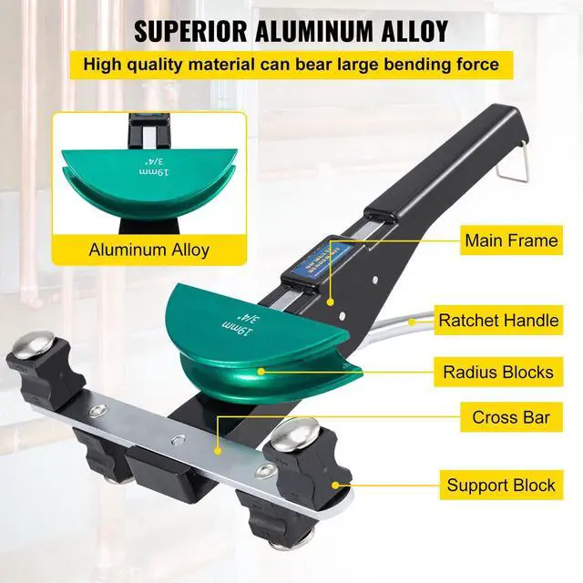 Alt view image 13 of 15 - VEVOR Copper Pipe Bender, 7 Colorful Dies 1/4-7/8 inch 90 Degrees Forward and Reverse Bending, 6-22 mm for Copper & Aluminum Tubes with Reverse Bend Attachment