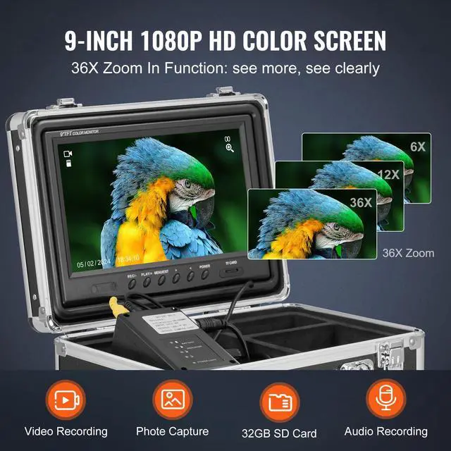 Alt view image 4 of 7 - Sewer Camera with 512Hz Locator,165 ft/50 m, Self-Leveling Drain Inspection Camera with  9" 1080P HD Screen, 36X Zoom, Snake Plumbing Camera with Lights-12 LED, 32GB SD Card for Duct Pipe