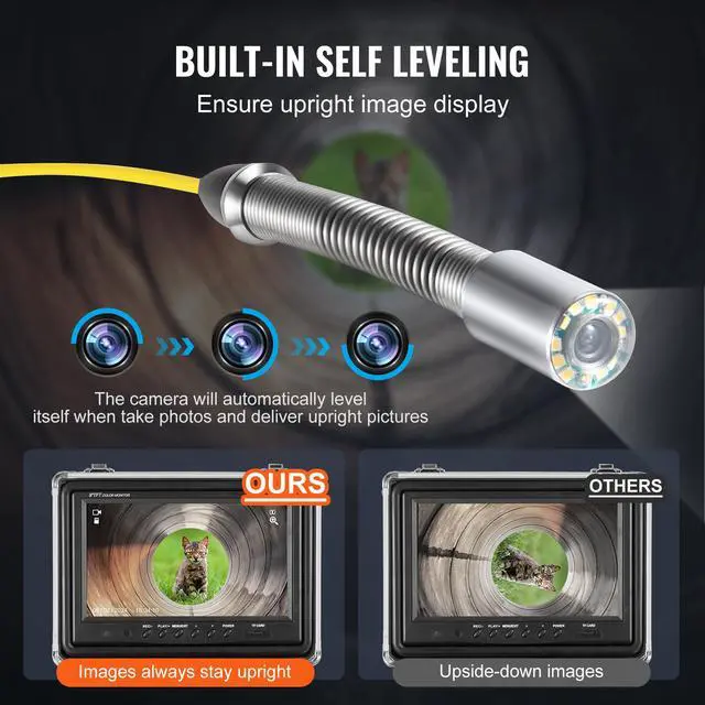 Alt view image 3 of 7 - Sewer Camera with 512Hz Locator,165 ft/50 m, Self-Leveling Drain Inspection Camera with  9" 1080P HD Screen, 36X Zoom, Snake Plumbing Camera with Lights-12 LED, 32GB SD Card for Duct Pipe