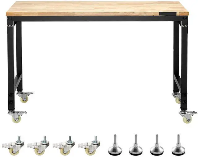 Alt view image 2 of 8 - VEVOR 48-Inch Adjustable Workbench, 2000 lbs Load, Work Bench with Power Outlet, Wheels, and Pegboard, Heavy Duty Oak Wood Top Work Table for Garage, Workshop, Office, and Home