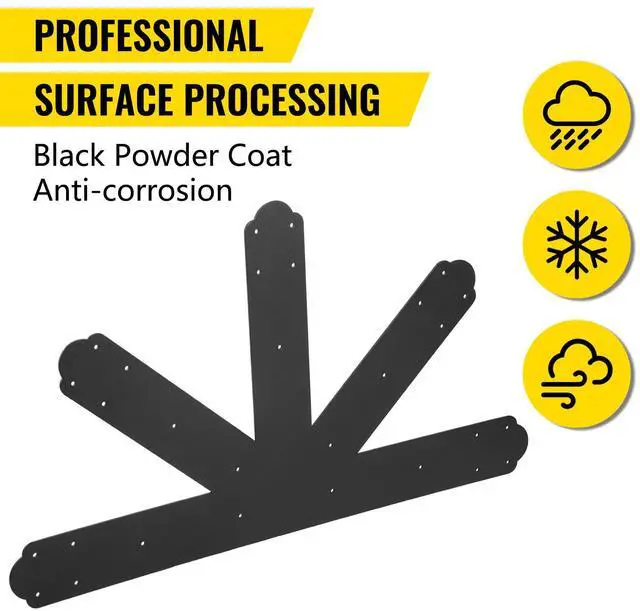 Alt view image 3 of 7 - Gable Plate, Black Powder-Coated Truss Connector Plates, 12:12 Pitch Gable Bracket, 4 mm / 0.16\" Steel Truss Nail Plates, Decorative Gable Plate with Bolts for Wooden Beam Use
