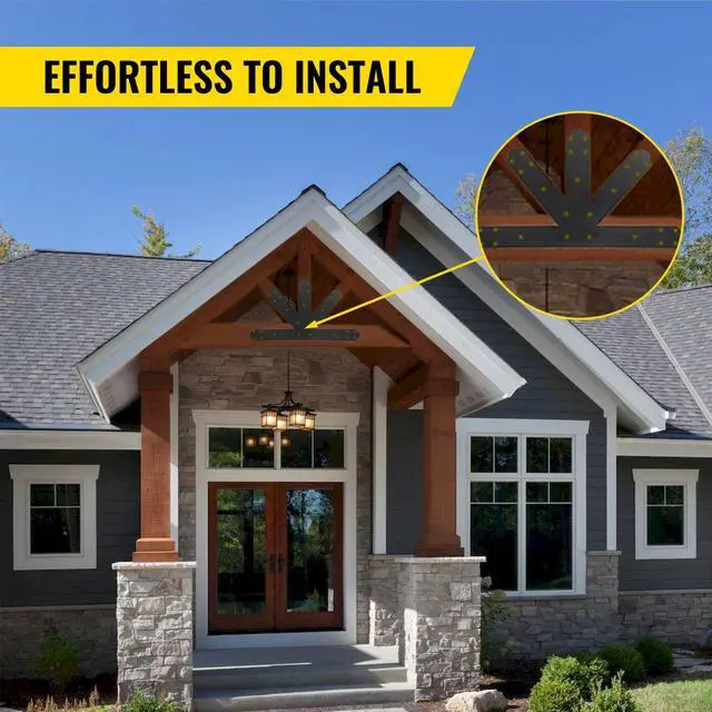 Alt view image 4 of 7 - Gable Plate, Black Powder-Coated Truss Connector Plates, 12:12 Pitch Gable Bracket, 4 mm / 0.16\" Steel Truss Nail Plates, Decorative Gable Plate with Bolts for Wooden Beam Use