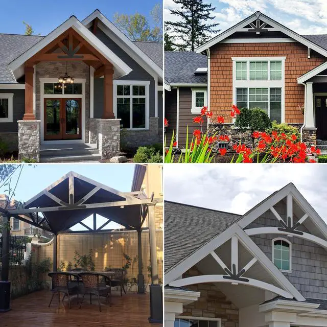 Alt view image 7 of 7 - Gable Plate, Black Powder-Coated Truss Connector Plates, 12:12 Pitch Gable Bracket, 4 mm / 0.16\" Steel Truss Nail Plates, Decorative Gable Plate with Bolts for Wooden Beam Use