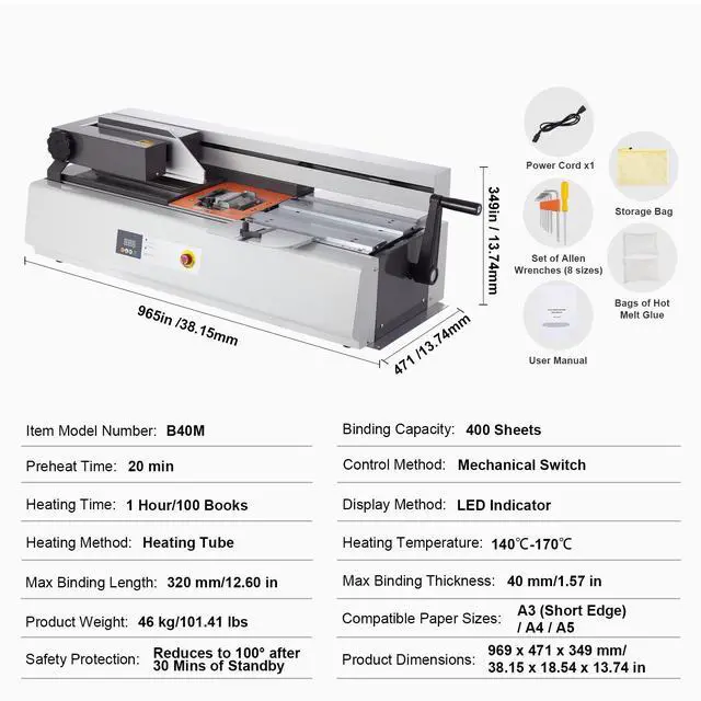 Alt view image 8 of 8 - VEVOR Thermal Binding Machine, 400 Sheets Capacity Hot Glue Binding Machine, Thermal Book Binder 40mm Binding Thickness A3(Short Edge)/A4/A5 Document