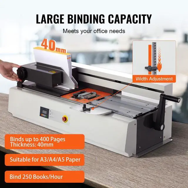Alt view image 5 of 8 - VEVOR Thermal Binding Machine, 400 Sheets Capacity Hot Glue Binding Machine, Thermal Book Binder 40mm Binding Thickness A3(Short Edge)/A4/A5 Document