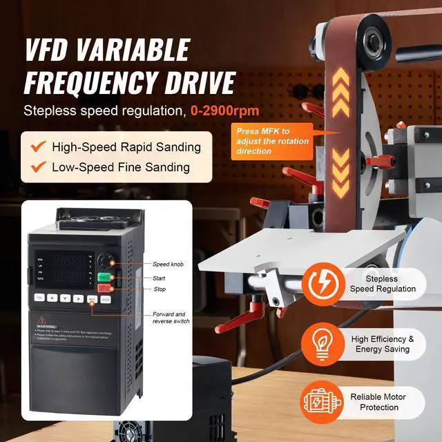 Alt view image 3 of 7 - Belt Grinder Sander, 72 x 2-Inch Variable Speed Belt Polisher with VFD, 1500W Knife Sharpener with 3 Grinding Moulds & 3PCS Sanding Belts for Metalworking, Compatible with 72"- 82*2" Belts