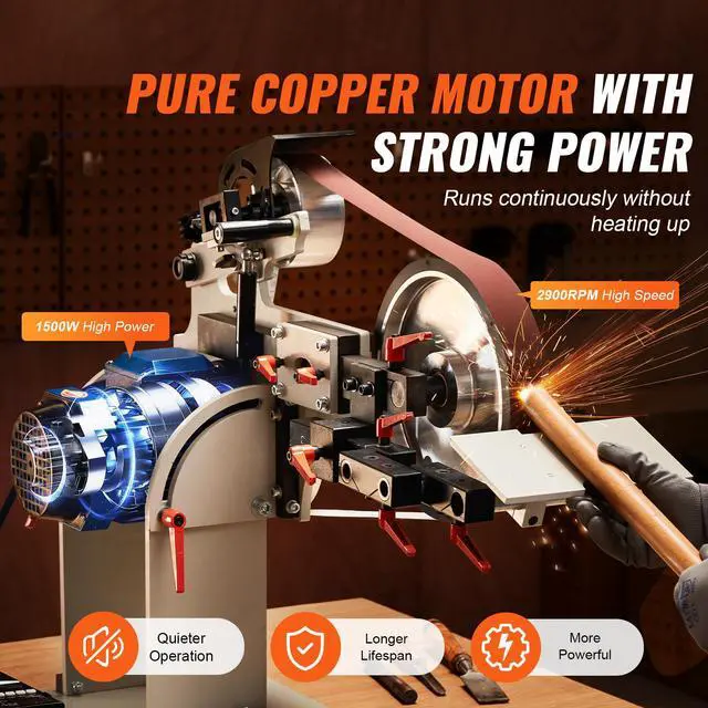 Alt view image 2 of 7 - Belt Grinder Sander, 72 x 2-Inch Variable Speed Belt Polisher with VFD, 1500W Knife Sharpener with 3 Grinding Moulds & 3PCS Sanding Belts for Metalworking, Compatible with 72"- 82*2" Belts