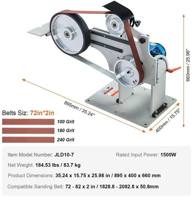 Alt view image 7 of 7 - Belt Grinder Sander, 72 x 2-Inch Variable Speed Belt Polisher with VFD, 1500W Knife Sharpener with 3 Grinding Moulds & 3PCS Sanding Belts for Metalworking, Compatible with 72"- 82*2" Belts