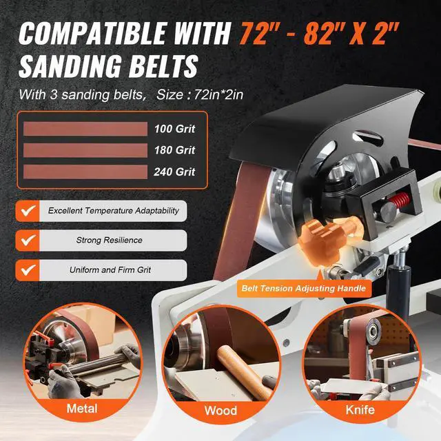 Alt view image 4 of 7 - Belt Grinder Sander, 72 x 2-Inch Variable Speed Belt Polisher with VFD, 1500W Knife Sharpener with 3 Grinding Moulds & 3PCS Sanding Belts for Metalworking, Compatible with 72"- 82*2" Belts