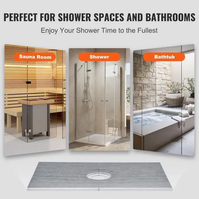 Alt view image 13 of 14 - VEVOR Shower Curb Kit, 60"x38" Shower Pan Kit with 6.3" Central Drain, Lightweight EPS Shower Installation Kits with 2 Waterproof Cloths, Shower Pan Slope Sticks Fit for Bathroom