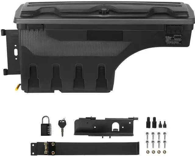 Alt view image 9 of 15 - VEVOR Truck Bed Storage Box, Lockable Lid, Waterproof ABS Wheel Well Tool Box 6.6 Gal/20 L with Password Padlock, Compatible with Tundra 2007-2021, Driver Side, Black