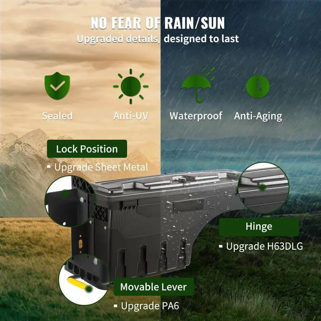 Alt view image 11 of 15 - VEVOR Truck Bed Storage Box, Lockable Lid, Waterproof ABS Wheel Well Tool Box 6.6 Gal/20 L with Password Padlock, Compatible with Tundra 2007-2021, Driver Side, Black