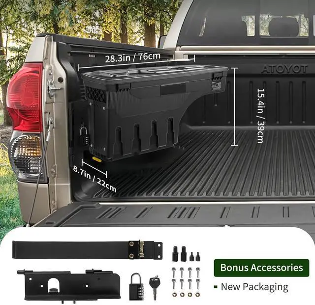Alt view image 15 of 15 - VEVOR Truck Bed Storage Box, Lockable Lid, Waterproof ABS Wheel Well Tool Box 6.6 Gal/20 L with Password Padlock, Compatible with Tundra 2007-2021, Driver Side, Black