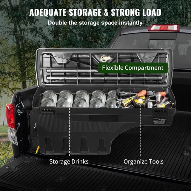 Alt view image 13 of 15 - VEVOR Truck Bed Storage Box, Lockable Lid, Waterproof ABS Wheel Well Tool Box 6.6 Gal/20 L with Password Padlock, Compatible with Tundra 2007-2021, Driver Side, Black