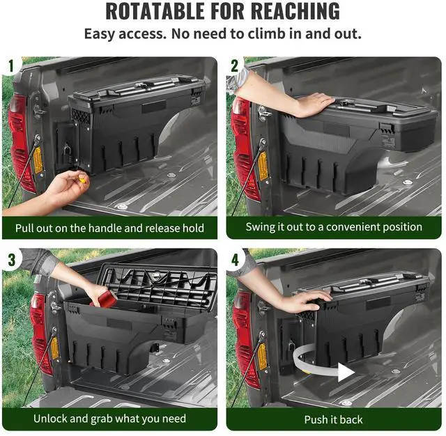 Alt view image 12 of 15 - VEVOR Truck Bed Storage Box, Lockable Lid, Waterproof ABS Wheel Well Tool Box 6.6 Gal/20 L with Password Padlock, Compatible with Tundra 2007-2021, Driver Side, Black