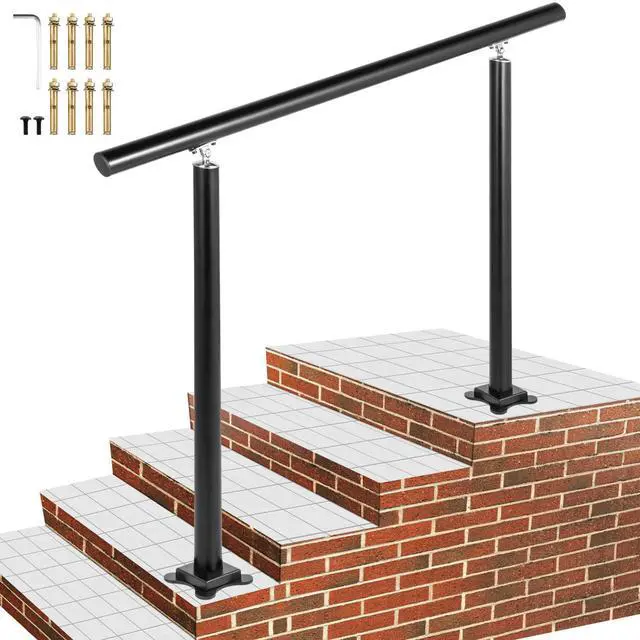 Main image of Outdoor Stair Railing Kit, 4 FT Handrails 1-4 Steps, Adjustable Angle Black Aluminum Stair Hand Rail for The Elderly, Handrails for Outdoor Steps