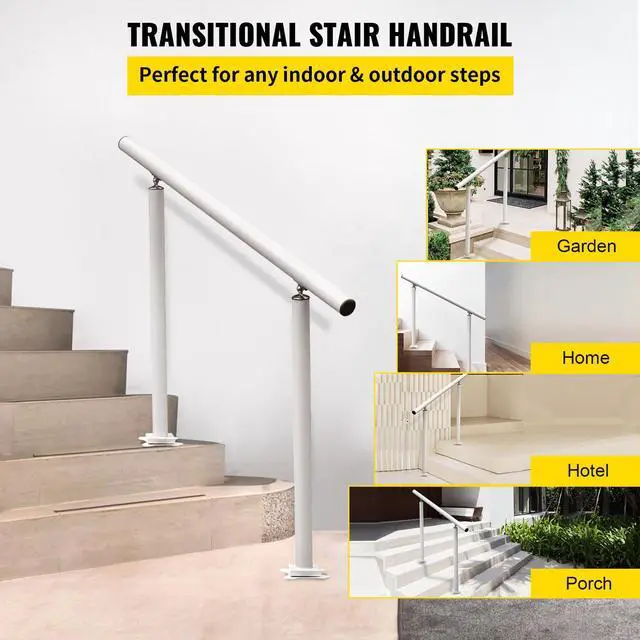 Alt view image 2 of 7 - Outdoor Stair Railing Kit, 4 FT Handrails 1-4 Steps, Adjustable Angle White Aluminum Stair Hand Rail for The Elderly, Handrails for Outdoor Steps
