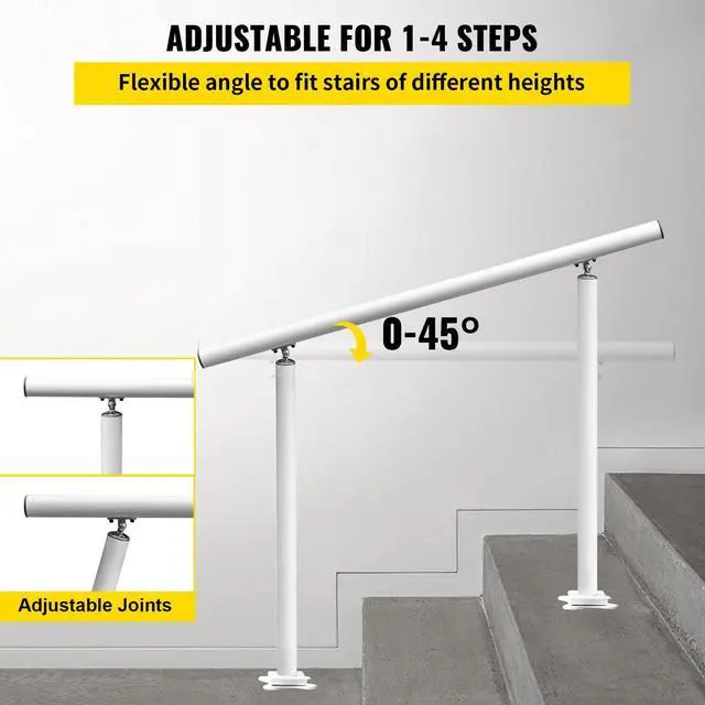 Alt view image 3 of 7 - Outdoor Stair Railing Kit, 4 FT Handrails 1-4 Steps, Adjustable Angle White Aluminum Stair Hand Rail for The Elderly, Handrails for Outdoor Steps