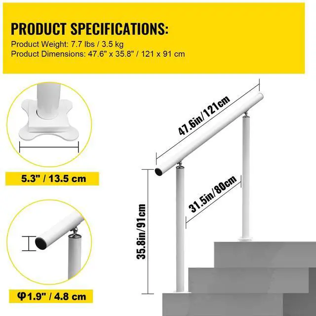 Alt view image 7 of 7 - Outdoor Stair Railing Kit, 4 FT Handrails 1-4 Steps, Adjustable Angle White Aluminum Stair Hand Rail for The Elderly, Handrails for Outdoor Steps