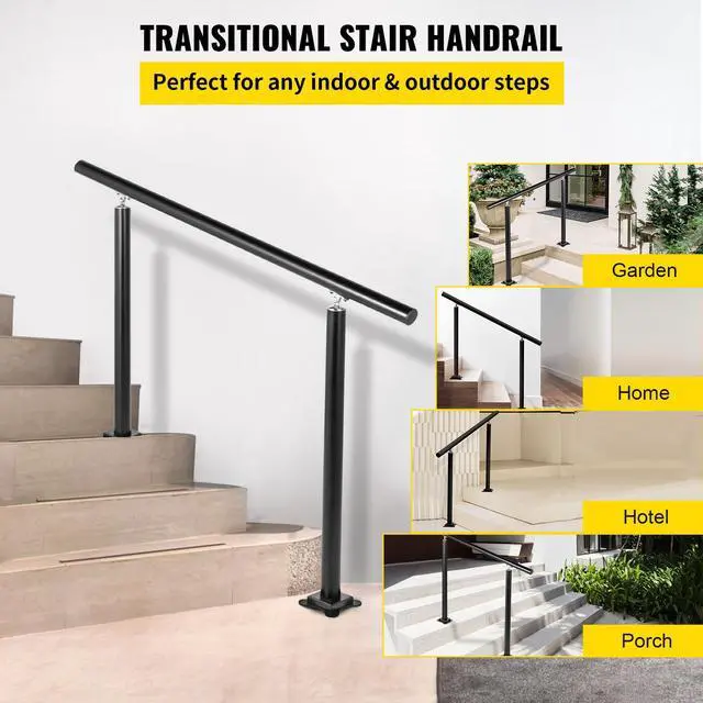 Alt view image 2 of 7 - Outdoor Stair Railing Kit, 4 FT Handrails 1-4 Steps, Adjustable Angle Black Aluminum Stair Hand Rail for The Elderly, Handrails for Outdoor Steps