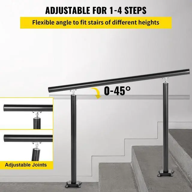 Alt view image 3 of 7 - Outdoor Stair Railing Kit, 4 FT Handrails 1-4 Steps, Adjustable Angle Black Aluminum Stair Hand Rail for The Elderly, Handrails for Outdoor Steps