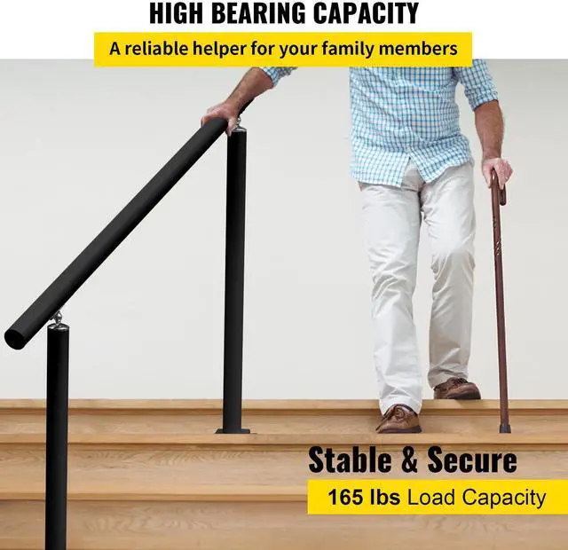 Alt view image 4 of 7 - Outdoor Stair Railing Kit, 4 FT Handrails 1-4 Steps, Adjustable Angle Black Aluminum Stair Hand Rail for The Elderly, Handrails for Outdoor Steps