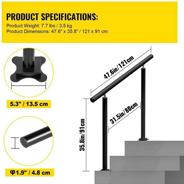 Alt view image 7 of 7 - Outdoor Stair Railing Kit, 4 FT Handrails 1-4 Steps, Adjustable Angle Black Aluminum Stair Hand Rail for The Elderly, Handrails for Outdoor Steps
