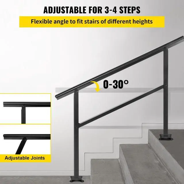 Alt view image 3 of 7 - Handrail Outdoor Stairs 47.6 X 35.2 Inch Outdoor Handrail Outdoor Stair Railing Adjustable from 0 to 30 Degrees Handrail for Stairs Outdoor Aluminum Black Stair Railing Fit 3-4 Steps