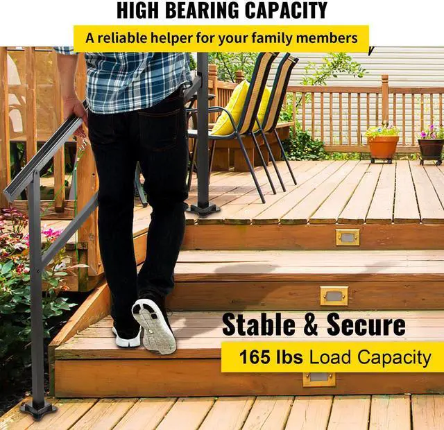 Alt view image 4 of 7 - Handrail Outdoor Stairs 47.6 X 35.2 Inch Outdoor Handrail Outdoor Stair Railing Adjustable from 0 to 30 Degrees Handrail for Stairs Outdoor Aluminum Black Stair Railing Fit 3-4 Steps