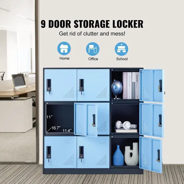 Alt view image 9 of 14 - VEVOR Metal Locker for Employees, 9 Doors Storage Cabinet with Card Slot, Employee Lockers with Keys, 66lbs Loading Capacity office Storage Lockers for Home, School, Office, Gym, Black